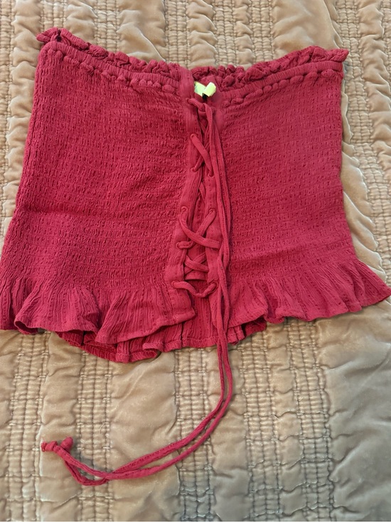 American Eagle Outfitters Tops - American Eagle Outfitters Red Smocked Lace-Up Crop Top